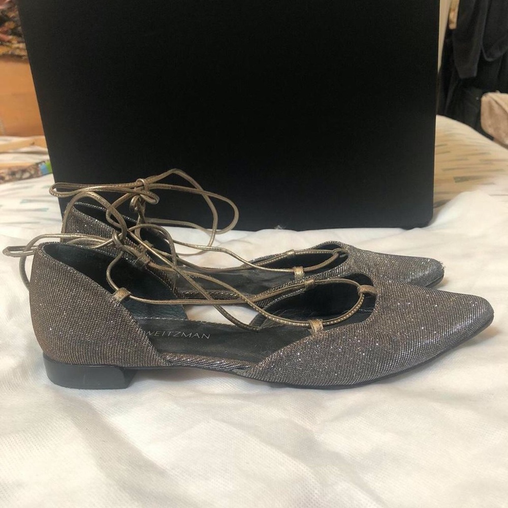 Stuart Weitzman Glitter Lace-Up Flats